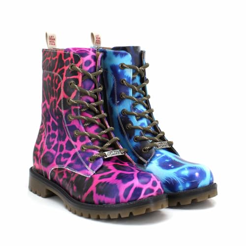 GOBY Long Boots - Handgefertigte Vegane Damenstiefel mit Print - Bequem - Langlebig - Multicolor Finish - Outdoor-Beständigkeit Mode-Booties von GOBY