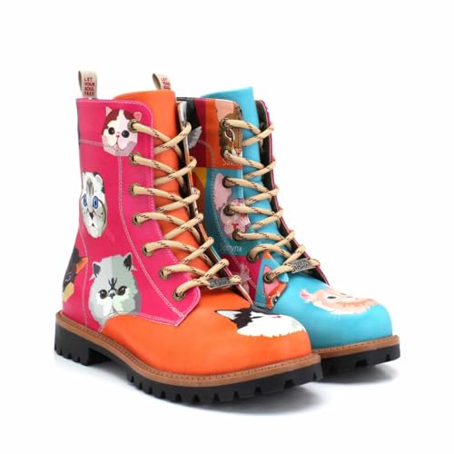 GOBY Long Boots - Handgefertigte Vegane Damenstiefel mit Print - Bequem - Langlebig - Multicolor Finish - Outdoor-Beständigkeit Mode-Booties von GOBY