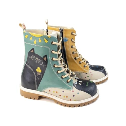 GOBY Long Boots - Handgefertigte Vegane Damenstiefel mit Print - Bequem - Langlebig - Multicolor Finish - Outdoor-Beständigkeit Mode-Booties von GOBY