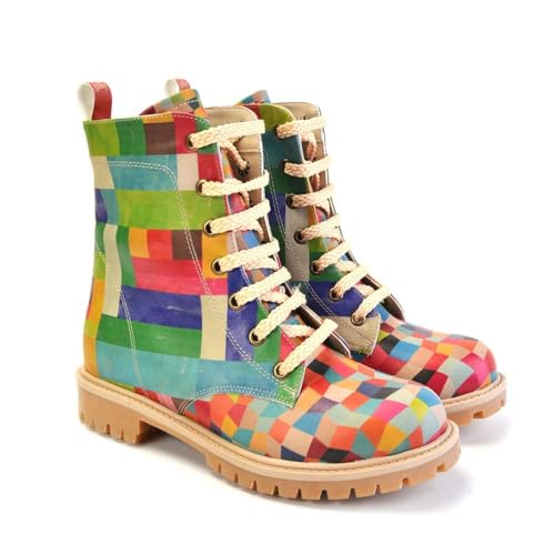 GOBY Long Boots - Handgefertigte Vegane Damenstiefel mit Print - Bequem - Langlebig - Multicolor Finish - Outdoor-Beständigkeit Mode-Booties von GOBY