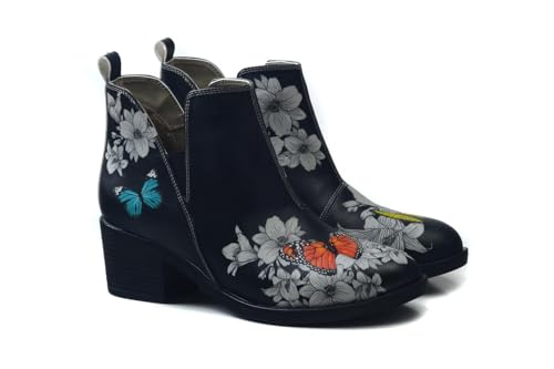 GOBY Long Boots - Handgefertigte Vegane Damenstiefel mit Print - Bequem - Langlebig - Multicolor Finish - Outdoor-Beständigkeit Mode-Booties von GOBY