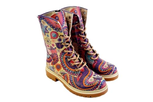 GOBY Long Boots - Handgefertigte Vegane Damenstiefel mit Print - Bequem - Langlebig - Multicolor Finish - Outdoor-Beständigkeit Mode-Booties von GOBY
