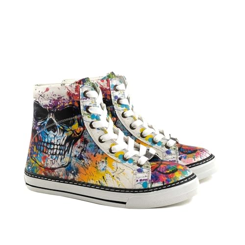 GOBY Sneaker Boots - Handgefertigte Vegane Damenstiefeletten mit Print - Bequem - Langlebig mit Mehrfarbigem Finish - Outdoor-Beständigkeit Mode-Stiefelette Skull & Random Color GOBY Sneaker Boots - Handgefertigte Vegane Damenstiefeletten mit Print - Bequem - Langlebig mit Mehrfarbigem Finish - Outdoor-Beständigkeit Mode-Stiefelette Skull & Random Color von GOBY