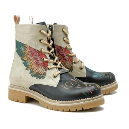 GOBY Long Boots - Handgefertigte Vegane Damenstiefel mit Print - Bequem - Langlebig - Multicolor Finish - Outdoor-Beständigkeit Mode-Booties von GOBY