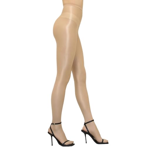 GOCBOBO Damen öL GläNzend Strumpfhosen Tanstrumpfhose Damen Tanzen 70D Damen Footed Hohe Taille Socken Tights Beige von GOCBOBO