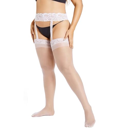 GOCBOBO Sexy Strapsstrümpfe mit Spitze für Damen Durchsichtige Strapsen Strümpfe Strapsstrumpfhose Weiß von GOCBOBO