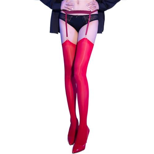 GOCBOBO Strapsstrumpfhose Sexy StrapsstrüMpfe FüR Damen GläNzend Straps Strumpfhalter Strapse StrüMpfe Rote Strümpfe mit roter Borte von GOCBOBO