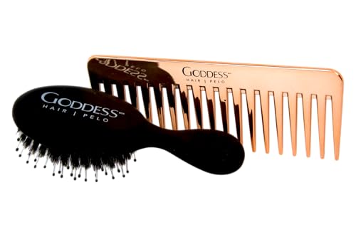 2 Stück Haarbürste und Kamm für Damen, ideal für nasses oder trockenes Haar, Entwirrungsbürste für langes, dickes, feines und lockiges Naturhaar (schwarz) von GODDESS BCN HAIR PELO