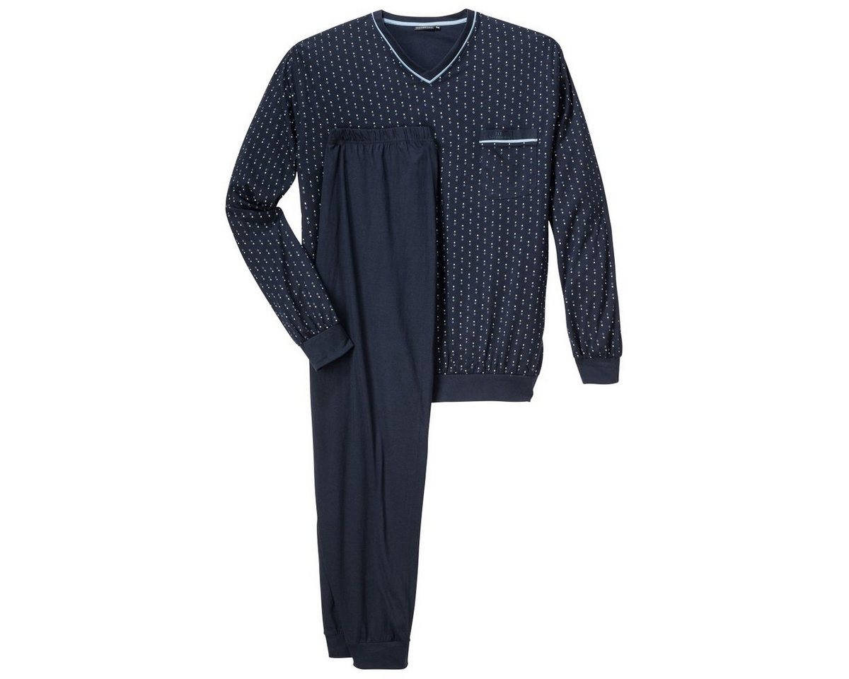 GÖTZBURG Pyjama Übergrößen V-Neck Pyjama lang navy mit Fantasiemuster von Götzburg (2 tlg) von GÖTZBURG