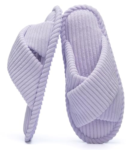 GOEWY Damen Hausschuhe mit Memory Foam Kordstoff-Wohnschuhe fürs Schlafzimmer, offener Zehen, Querriemen-Schleife, rutschfeste Sohle. Bequeme Trend-Slide als stylisches Geschenk. von GOEWY