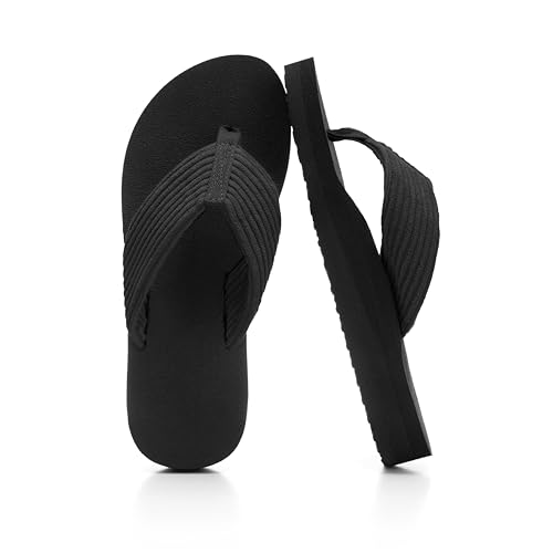 GOEWY Flip-Flops für Damen, mit Fußgewölbeunterstützung, bequeme Yoga-Matte, Kordsamt, Sommer, Strand, Spazierengehen, Slipper, für drinnen und draußen, Schwarz, 42 EU von GOEWY
