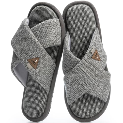 GOEWY Gemütliche Herren-Hausschuhe mit Kreuzband, Baumwolle, Memory-Schaum, gepolstert, weich, rutschfest, atmungsaktiv, Sommerhausschuhe für Herren, GRAU, 7-8 von GOEWY