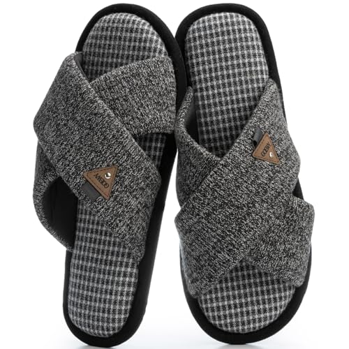 GOEWY Gemütliche Herren-Hausschuhe mit Kreuzband, Baumwolle, Memory-Schaum, gepolstert, weich, rutschfest, atmungsaktiv, Sommerhausschuhe für Herren, Schwarz, 13-14 von GOEWY