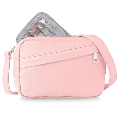 GOEWY Gürteltasche für Frauen, mehrere Positionen, Bauchtasche mit Klettverschluss, abnehmbarer Make-up-Pinselhalter, Crossbody-Tasche, Schlingen-Geldbörse, Geschenke für Frauen und Mädchen, Pink, von GOEWY