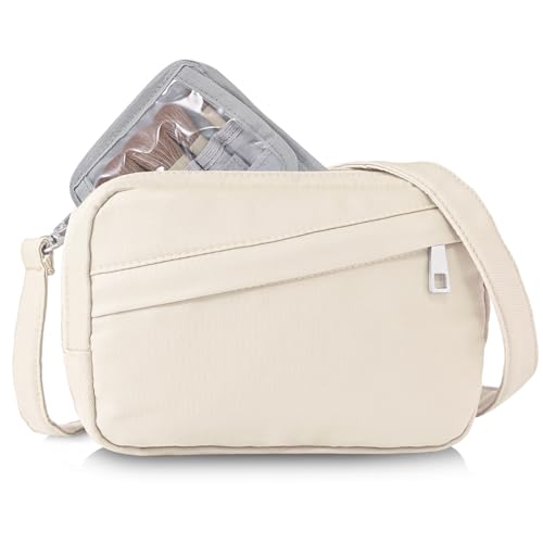 GOEWY Gürteltasche für Frauen, mehrere Positionen, Bauchtasche mit Klettverschluss, abnehmbarer Make-up-Pinselhalter, Crossbody-Tasche, Schlingen-Geldbörse, Geschenke für Frauen und Mädchen, aprikose, von GOEWY