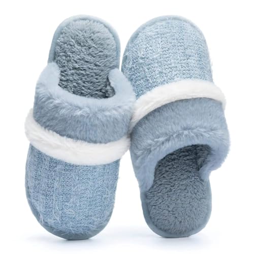 GOEWY Hausschuhe Damen Herren Winter Plüsch Wärme Pantoffeln Weiche Flache Memory Foam Home Rutschfeste Slippers(Blau,42/43EU) von GOEWY