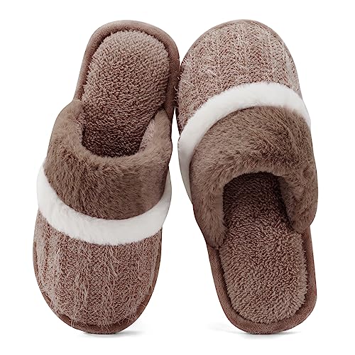 GOEWY Hausschuhe Damen Herren Winter Plüsch Wärme Pantoffeln Weiche Flache Memory Foam Home Rutschfeste Slippers(Braun,37/38EU) von GOEWY