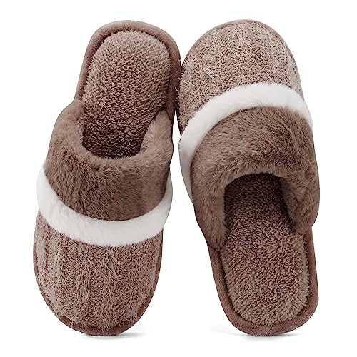 GOEWY Hausschuhe Damen Herren Winter Plüsch Wärme Pantoffeln Weiche Flache Memory Foam Home Rutschfeste Slippers(Braun,42/43EU) von GOEWY
