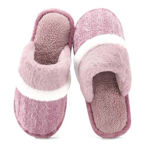 GOEWY Hausschuhe Damen Herren Winter Plüsch Wärme Pantoffeln Weiche Flache Memory Foam Home Rutschfeste Slippers(Dunkelrosa,39/40EU) von GOEWY