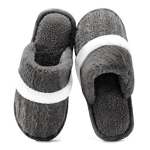 GOEWY Hausschuhe Damen Herren Winter Plüsch Wärme Pantoffeln Weiche Flache Memory Foam Home Rutschfeste Slippers(Grau,42/43EU) von GOEWY