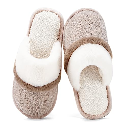 GOEWY Hausschuhe Damen Herren Winter Plüsch Wärme Pantoffeln Weiche Flache Memory Foam Home Rutschfeste Slippers(Hellgelb,40/41EU) von GOEWY
