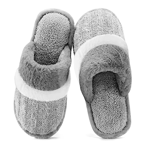 GOEWY Hausschuhe Damen Herren Winter Plüsch Wärme Pantoffeln Weiche Flache Memory Foam Home Rutschfeste Slippers(Hellgrau,43/44EU) von GOEWY