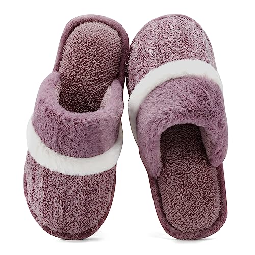 GOEWY Hausschuhe Damen Herren Winter Plüsch Wärme Pantoffeln Weiche Flache Memory Foam Home Rutschfeste Slippers(Lila,41/42EU) von GOEWY