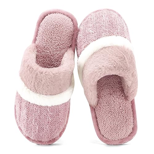 GOEWY Hausschuhe Damen Herren Winter Plüsch Wärme Pantoffeln Weiche Flache Memory Foam Home Rutschfeste Slippers(Rosa,37/38EU) von GOEWY