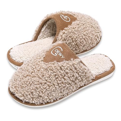 GOEWY Hausschuhe Damen Winter Pantoffeln Herren Plüsch Wärme Weiche Bequem Rutschfeste Memory Foam Slippers(Braun,39/40EU) von GOEWY