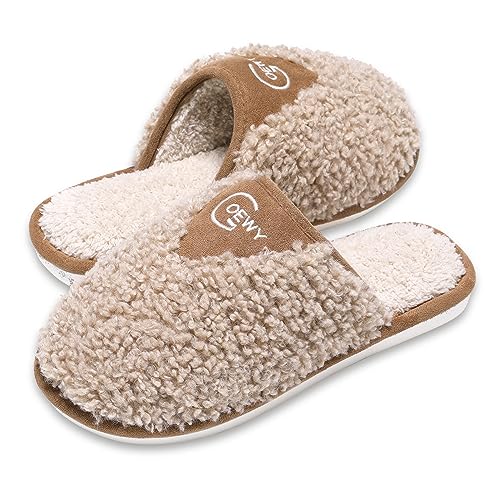 GOEWY Hausschuhe Damen Winter Pantoffeln Herren Plüsch Wärme Weiche Bequem Rutschfeste Memory Foam Slippers(Braun,43/44EU) von GOEWY