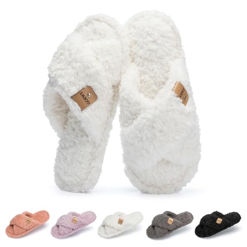 GOEWY Weiche Damen Hausschuhe mit Memory Foam -Wohnschuhe fürs Schlafzimmer offener Zehen Querriemen, rutschfeste Sohle für In/Out, Bequeme Trend-Slide als stylisches Geschenk für Frauen Mama Ehefrau von GOEWY
