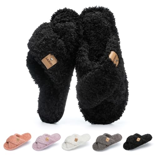 GOEWY Weiche Damen Hausschuhe mit Memory Foam -Wohnschuhe fürs Schlafzimmer offener Zehen Querriemen, rutschfeste Sohle für In/Out, Bequeme Trend-Slide als stylisches Geschenk für Frauen Mama Ehefrau von GOEWY
