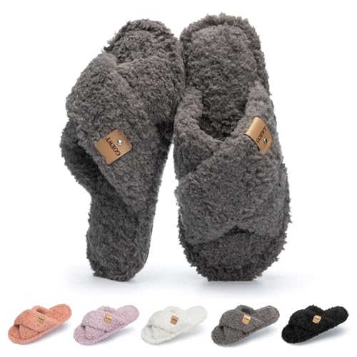 GOEWY Weiche Damen Hausschuhe mit Memory Foam -Wohnschuhe fürs Schlafzimmer offener Zehen Querriemen, rutschfeste Sohle für In/Out, Bequeme Trend-Slide als stylisches Geschenk für Frauen Mama Ehefrau von GOEWY