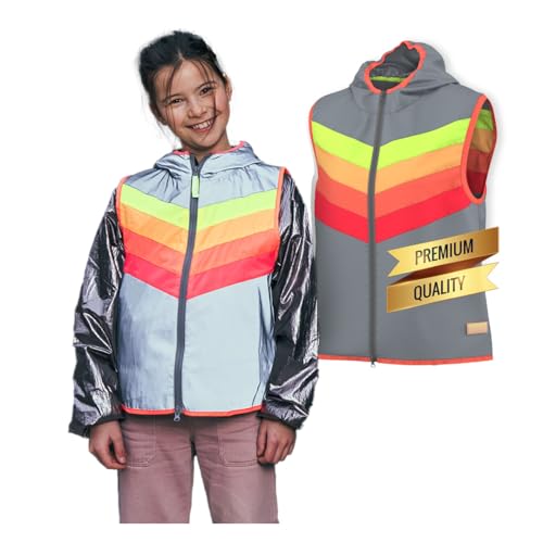 GOFLUO Warnweste 7-9Y - Reflektierende Jacke für Kinder Darkflow, Regenbogen Sicherheitsweste, Neonweste von GOFLUO