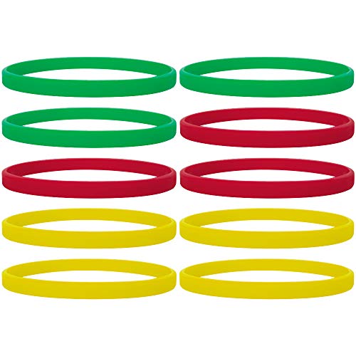 GOGO 100 Pcs Thin Silicone Wristbands for Adults, 1/5" Wide Social Distancing Colored Rubber Bracelets - Red Yellow Green von GOGO