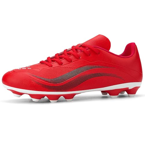 GOGOUP Fußballschuhe Herren Spike Microfaser Cleats Kunstrasen Jungen Fussballschuhe Athletics Trainingsschuh Professionelle Football Shoes Outdoor Sportschuhe Rot EU41 von GOGOUP