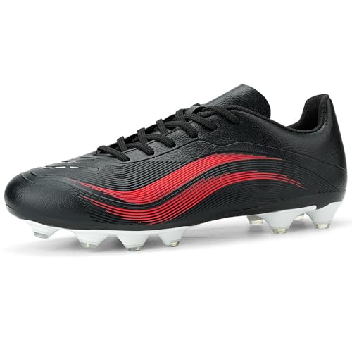 GOGOUP Fußballschuhe Herren Spike Microfaser Cleats Kunstrasen Jungen Fussballschuhe Athletics Trainingsschuh Professionelle Football Shoes Outdoor Sportschuhe Schwarz Rot EU46 von GOGOUP