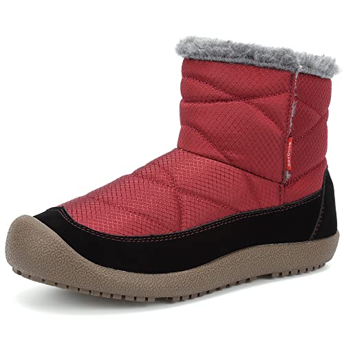 GOGOUP Herren Damen Winterschuhe Gefüttert Warm Winterstiefel Wasserdicht Schneestiefel Outdoor Boots rutschfeste Slip On Schwarz/Rose Rot 40 EU von GOGOUP