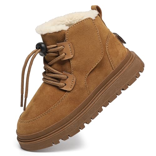 GOGOUP Kinder Schneestiefel Wasserdicht Winterstiefel Warm Gefüttert Winterboots für Mädchen Jungen Outdoor rutschfest Winterschuhe Schneeschuhe 1-Braun 29 EU von GOGOUP