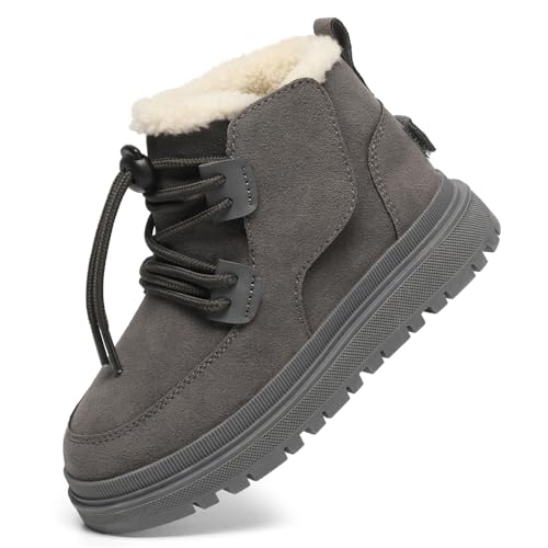 GOGOUP Kinder Schneestiefel Wasserdicht Winterstiefel Warm Gefüttert Winterboots für Mädchen Jungen Outdoor rutschfest Winterschuhe Schneeschuhe 1-Grau 31 EU von GOGOUP