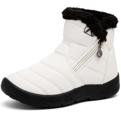 GOGOUP Kinder Schneestiefel Wasserdicht Winterstiefel Warm Gefüttert Winterboots für Mädchen Jungen Outdoor rutschfest Winterschuhe Schneeschuhe Beige 34 EU von GOGOUP