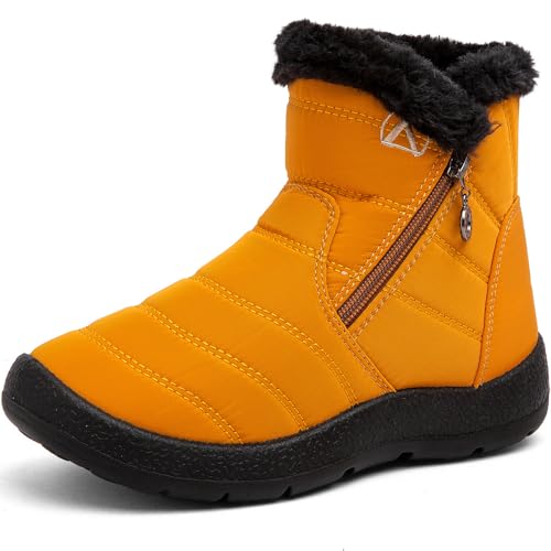 GOGOUP Kinder Schneestiefel Wasserdicht Winterstiefel Warm Gefüttert Winterboots für Mädchen Jungen Outdoor rutschfest Winterschuhe Schneeschuhe Braun 34 EU von GOGOUP