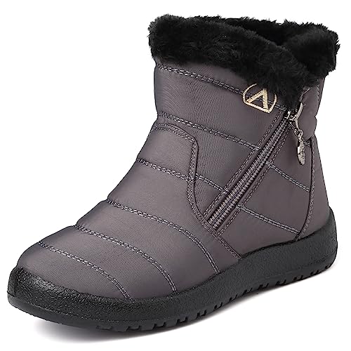 GOGOUP Kinder Schneestiefel Wasserdicht Winterstiefel Warm Gefüttert Winterboots für Mädchen Jungen Outdoor rutschfest Winterschuhe Schneeschuhe Grau 30 EU von GOGOUP