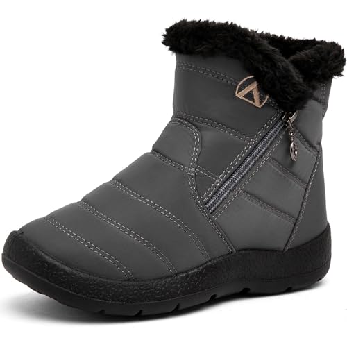 GOGOUP Kinder Schneestiefel Wasserdicht Winterstiefel Warm Gefüttert Winterboots für Mädchen Jungen Outdoor rutschfest Winterschuhe Schneeschuhe Grau 36 EU von GOGOUP