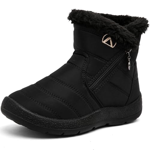 GOGOUP Kinder Schneestiefel Wasserdicht Winterstiefel Warm Gefüttert Winterboots für Mädchen Jungen Outdoor rutschfest Winterschuhe Schneeschuhe Schwarz 30 EU von GOGOUP