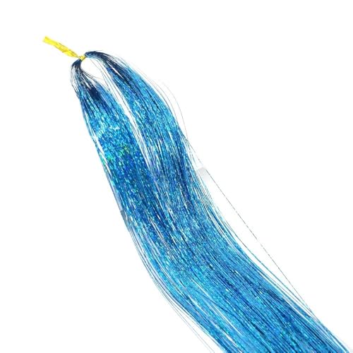 GOHAPY 16 Farben Glitzer-String-Extensions, 22 Zoll/55 cm glänzende Fäden, Glitzer-Haar-Lametta-Set, Gold-Seidenhaar-Damen-Kopfschmuck(Blue) von GOHAPY