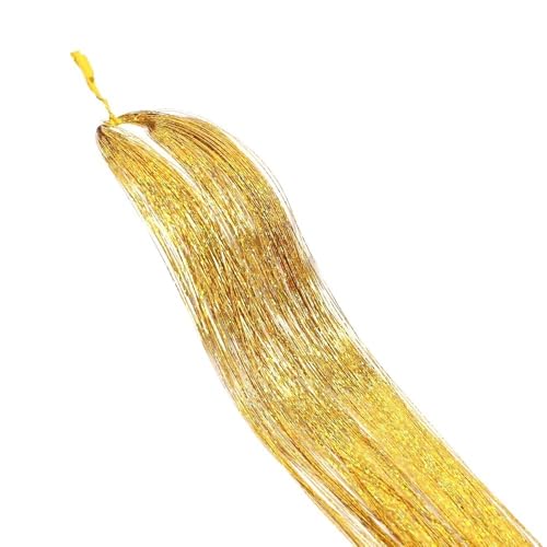 16 Farben Glitzer-String-Extensions, 22 Zoll/55 cm glänzende Fäden, Glitzer-Haar-Lametta-Set, Gold-Seidenhaar-Damen-Kopfschmuck(Gold) von GOHAPY