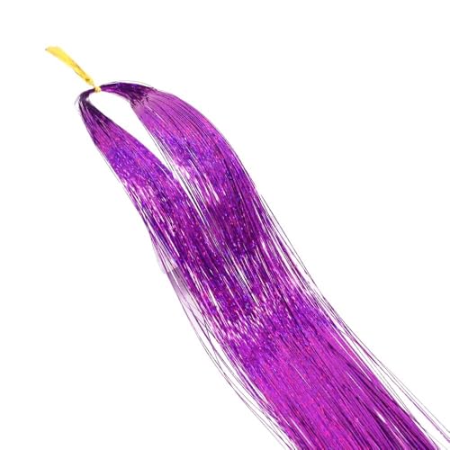 16 Farben Glitzer-String-Extensions, 22 Zoll/55 cm glänzende Fäden, Glitzer-Haar-Lametta-Set, Gold-Seidenhaar-Damen-Kopfschmuck(Purple) von GOHAPY