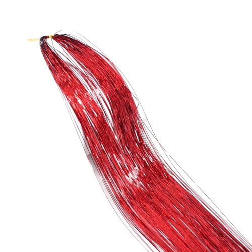 GOHAPY 16 Farben Glitzer-String-Extensions, 22 Zoll/55 cm glänzende Fäden, Glitzer-Haar-Lametta-Set, Gold-Seidenhaar-Damen-Kopfschmuck(Red) von GOHAPY
