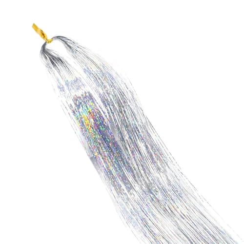 GOHAPY 16 Farben Glitzer-String-Extensions, 22 Zoll/55 cm glänzende Fäden, Glitzer-Haar-Lametta-Set, Gold-Seidenhaar-Damen-Kopfschmuck(Silver) von GOHAPY